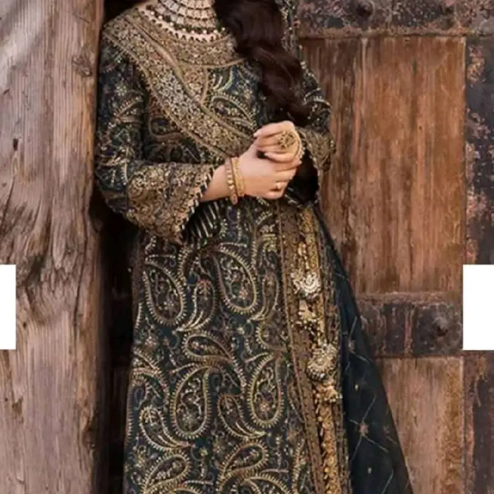 Women's 3-Piece Deep Green Angrakha Shalwar Kameez Traditional Ethnic Wear (No Return/No Exchange Due to Hygiene & Customer Safety Requirements)