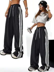 Women's Side Stripe Wide Leg Track Pants | Oversized Y2K Streetwear Joggers | Lightweight Drawstring Trousers | Retro Sporty Aesthetic for Casual & Edgy Looks