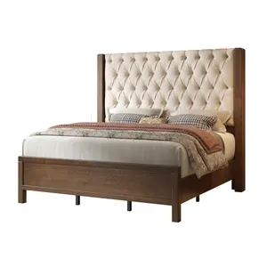 [MothersDayGift] #Summervibes AMERLIFE Solid Wood Bed Frame, 57" Tall Farmhouse Platform Beds, Upholstered Line Wingback Headboard, Deep Button Tufted, No Box Spring Needed, Easy Assembly