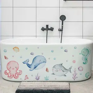 2Pcs/Set (30*60cm) Colorful Marine Life Bathtub Stickers, Funny Wall Decals for Bathroom & Tub Decoration