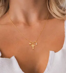 TEWIKY Gold Layered Pearl Cross Pendant Necklace Simple Pendant with Elegant Hypoallergenic Jewelry Party Daily Wear For Women Fashion Items Holiday gifts
