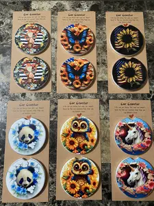 Ceramic Car Coasters, Sunflower, turtle, wolf, panda, owl, Butterly, unicorn car coasters