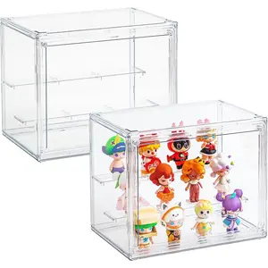Acrylic Display Cases for Collectibles, 3 Tier Clear Shelf Boxes for Figures, Miniature Dustproof and Stackable Action Figure Display Case (1, Small)