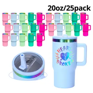 25Pack 20oz Rainbow Plated Macaron Tumbler with Handle & Flip Straw Laser Engraving Leak-Proof Stainless Steel Vacuum Insulated Travel Mug