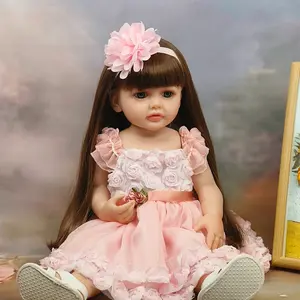 Lovely Reborn Baby Dolls Girl 22 inch 55 cm Realistic Newborn Baby Dolls Full Vinyl Body with Anatomically Correct with Brown Hair Real Life Baby Toy for Kids Age 3 +