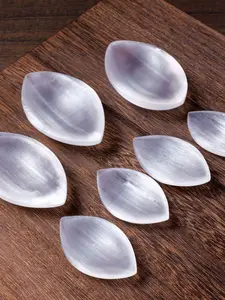 Natural Stone Selenite Leaf Decorative Bowl, Transparent Stone with Irregular Cracks, Bohemian Home Decor for Christmas & Halloween