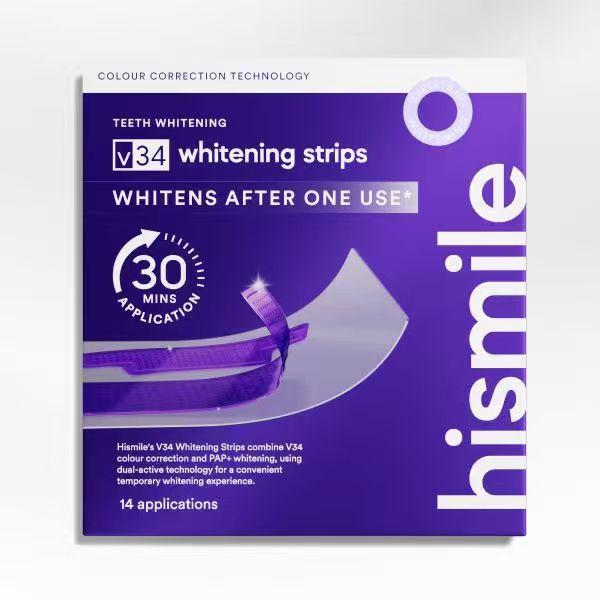 Hismile V34 Whitening Strips, Teeth Whitening Strips, Purple Tooth Whitening, Tooth Stain Treatment, Combining Whitening and Colour Correction