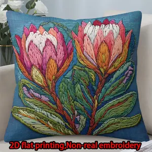 2D flat print 1pc short plush decoration single-sided pillowcase flower color green leaves non-real embroidery Machine washable multi-size pillowcase suitable for bedroom living room sofa(excluding pillow core)
