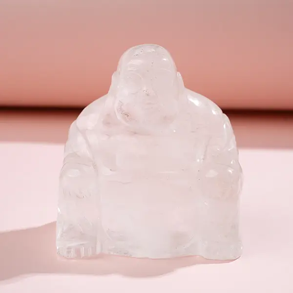 Clear Quartz Laughing Buddha Carving