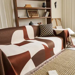 Vintage Geometric Pattern Sofa Cover, Universal Full-Size Couch Slipcover, Cat Scratch Resistant, Non-Slip, Dirt-Proof, Suitable for All Seasons