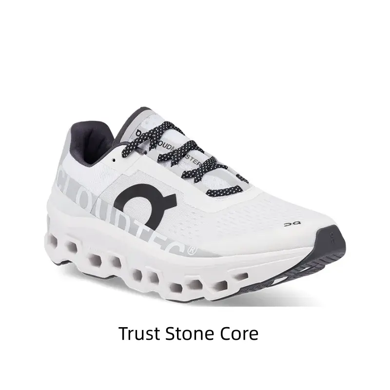 Lightweight Cushioned Running Shoes, White Breathable Mesh Upper, Chunky Hollowed-Out Midsole and Rocker Propulsion Design