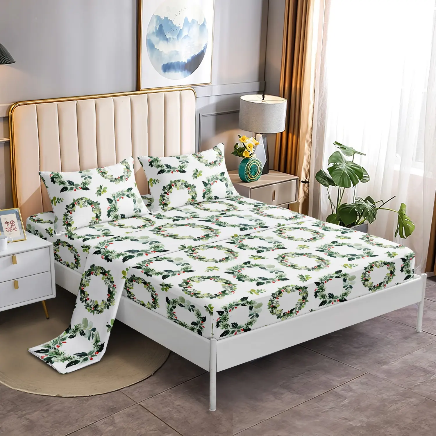 4-Piece Sheet Set – Soft Microfiber Bedding, Deep Pocket Wrinkle-Free Festive Christmas Sheets, Trees, Candy Canes, Reindeers Holiday Christmas Gift