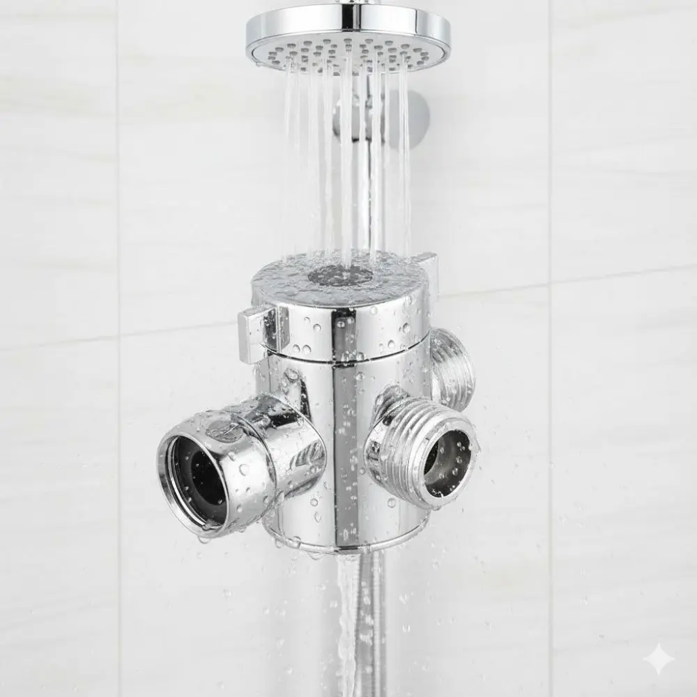 Triple Function Shower Diverter Valve, Tool-Free Installation, Dual Outlet Adapter for Bidet & Shower Heads, Eco-Friendly Brass, Quick Connect, Universal G1/2 Tap Converter, Space-Saving Bathroom Accessory