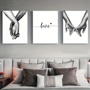 3-Pack Black and White Love Canvas Posters Hand in Hand Wall Art Aesthetic Pictures Minimalist Shadow Love Canvas Art Decor Suitable for Couples Home Bedroom Gift Print Hanging Artistic Decoration Ornaments