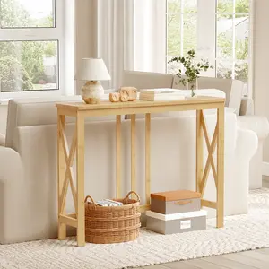 HOOBRO 39.4" Bamboo Sofa Table for Small Spaces, Narrow Console Table,  Entryway Table with X-Shaped Side Frames, Modern Hallway Accent Table, for Living Room, Hallway, Natural #SummerVibes