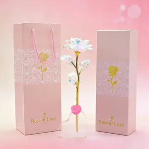 Valentine's Day Rose Flower Gifts Box Set - Artificial Gold-Plated Rose with Heart-Shaped Base, Galaxy Rose Flower, Perfect Gift for Women