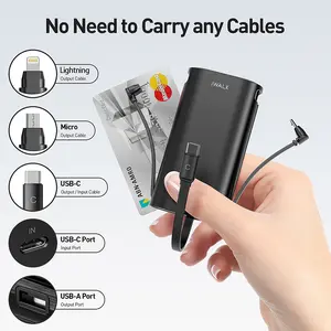 iWALK PowerSquid Portable Charger with Built-in 3 Cables, 9000mAh Ultra-Compact USB C Power Bank Fast Charging 18W PD with LED Display, Compatible with iPhone 15/14/13/12, Samsung Galaxy, Google Pixel