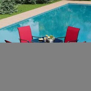 GAOMON 5 Piece Outdoor Swivel Bar Set, All-Weather Textilene High Swivel Bar Stools Set of 4 with Bar Height Glass Table