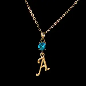 December 18K Gold Plated Necklace with Genuine Swarovski Crystal Birthstone Personalized Letter Pendant