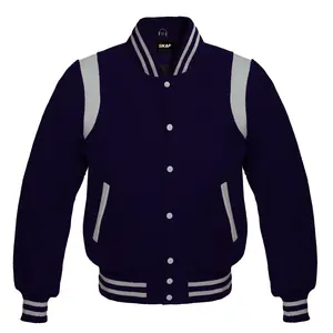 Letterman Baseball Collage School Varsity Jacket Navy Collar Knit Menswear