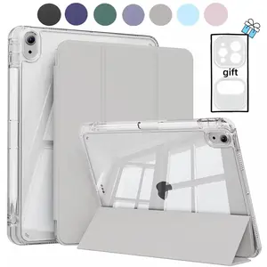 For iPad Air 11 M4 Case 2026 11inch(A3460) Air 11 M3 2025 Transparent Acrylic Back Cover Trifold Stand with Pen Slot Tablet Case