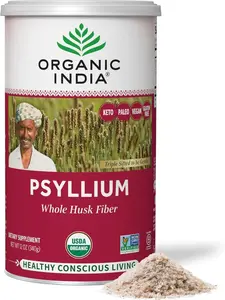 ORGANIC INDIA Psyllium Herbal Powder - Whole Husk Fiber, Vegan, Gluten-Free, USDA Certified Organic, Non-GMO, Soluble & Insoluble Fiber Source - 12 Oz Canister (Pack of 1)