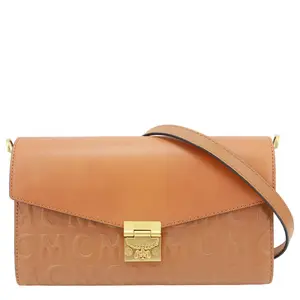 Pre-owned MCM Leather Shoulder Bags Millie Flap Embossed Wallet Shoulder Bag Cognac