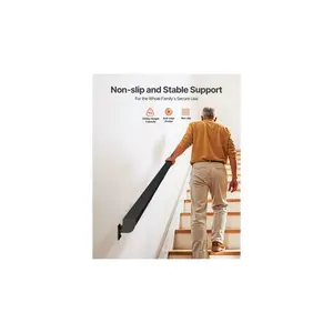 VEVOR Wall Mounted Stair Handrail, 15ft Black Aluminum Staircase Handrail Indoor, 250lbs Load Capacity, Industrial Railing Hand Rail for Steps, Square Tube for Loft Porch Deck, 6 Sections