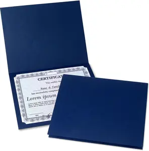 Plain Blue Certificate Folders - Pack of 10, Linen Cover 80 lb. Stock, Folded, -Cut Corners, for Office, Business Awards, Graduation, School Diploma Holder, 9-1/2" x 12