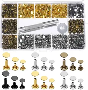 480 Sets 3 Sizes Leather Rivets Double Cap Rivet Tubular Metal Studs with 3 Pieces Setting Tool Kit for Leather Craft Repairs Decoration, 4 Colors