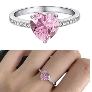 2CT Pink Heart Ring Silver 925 with Heart Stone and Decorative Band