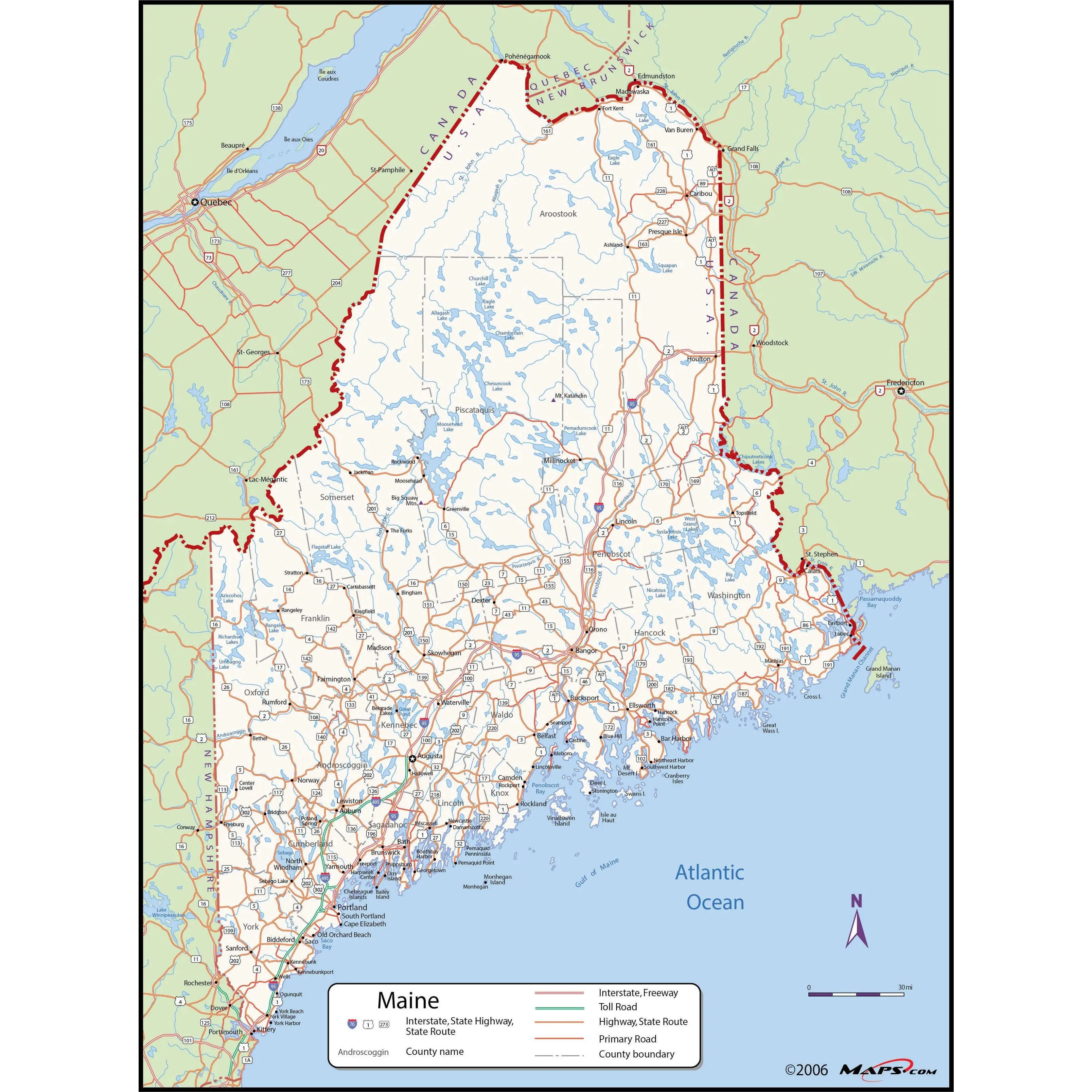 Maine County Wall Map