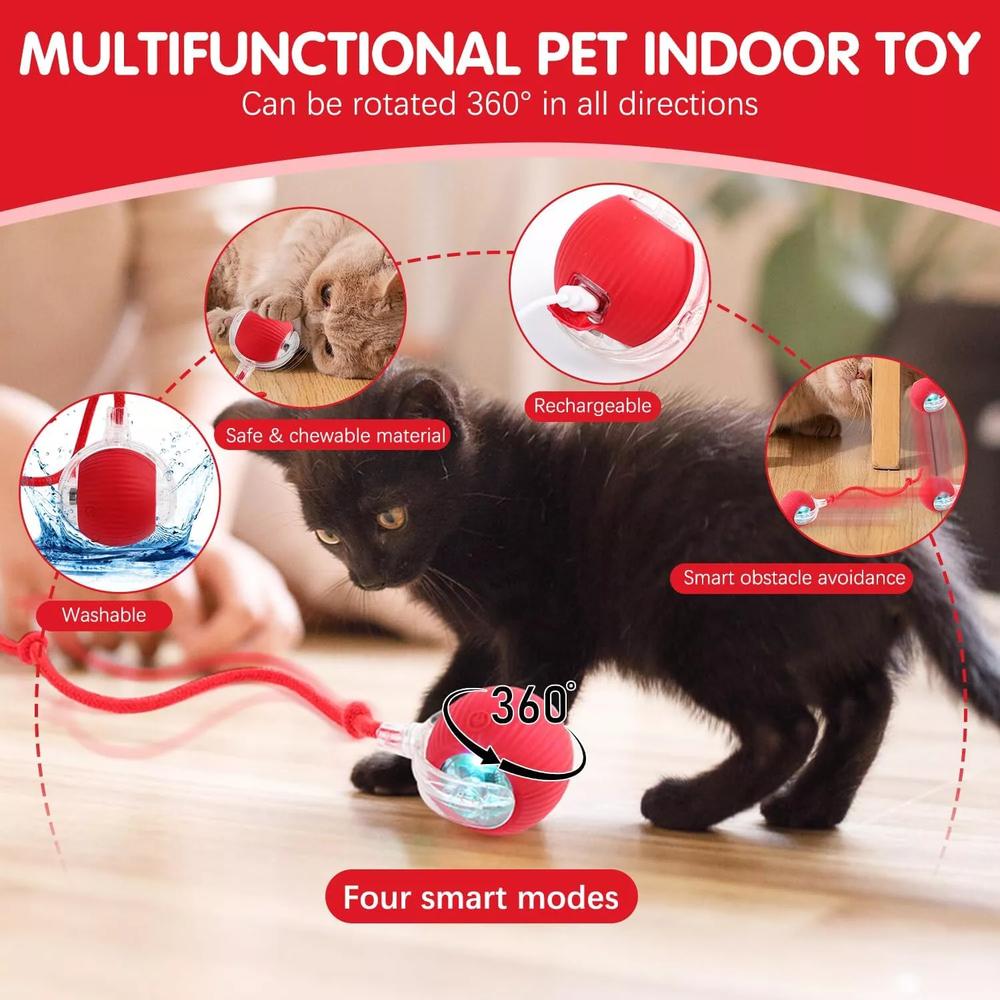 Smart Automatic Rolling Ball for Cats & Dogs – USB Rechargeable Interactive Toy with LED Light, Obstacle Avoidance, Pet-Safe Design, 4+ Hours Playtime, Fast Ship from USA