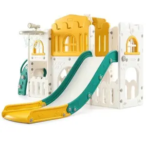 Toddler Slide 8 in 1 Toddler Playset for Toddlers Age 1-3, Baby Playset for Indoor Outdoor Playground with Climber, Crawling Tunnel, Basketball Hoop, Telescope, Toy Storage,Orange-Green
