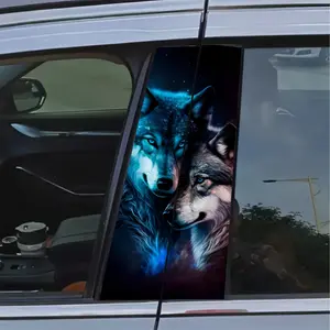 2pcs Mystical Wolf Car Window Decals - Durable Vinyl, Easy to Apply, Glossy Finish, Animal Theme, Vibrant Blue & Purple Design, Compatible with Glass & Metal Surfaces, Metal Surface Sticker |   Wolf Motif Sticker |   Easy Application
