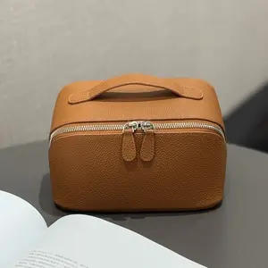 Premium feeling first layer cowhide cosmetic bag genuine leather practical toilet bag travel portable large capacity storage bag spring new model