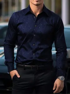 Men's Vintage Geometric Print Long Sleeve Shirt, Casual Fashion Top for Daily Wear & Special Occasions, Perfect Gift Idea