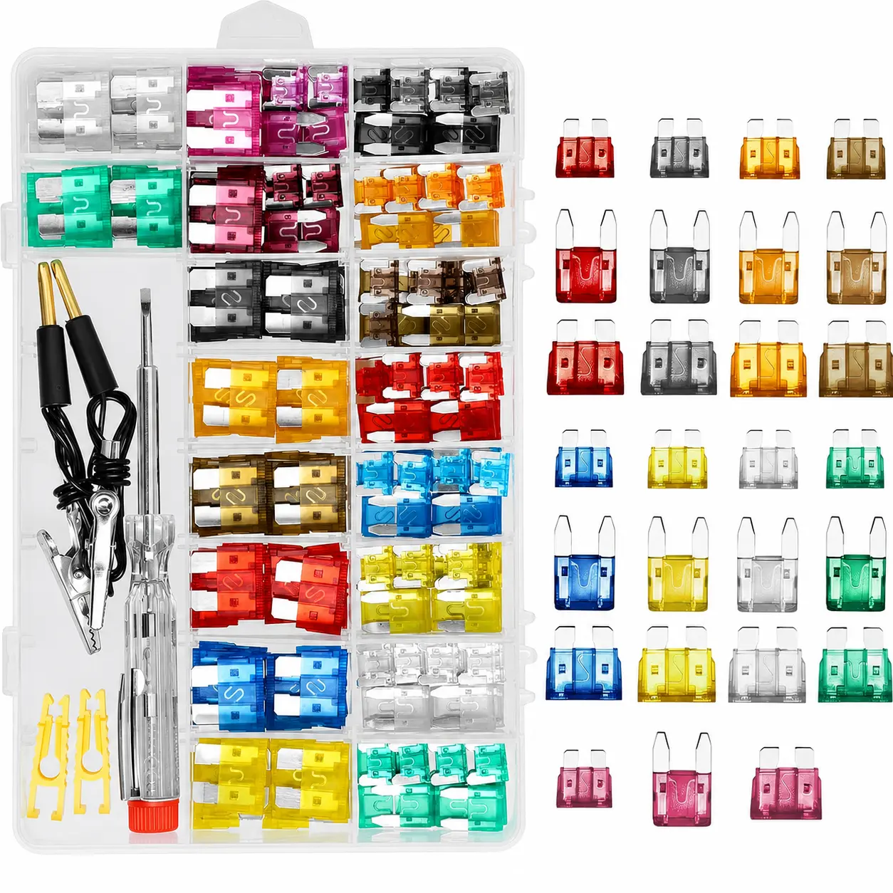 306PCS Multi-Type Vehicle Blade Fuse Assortment Kit - Standard, Mini, Low-Profile Varieties with Puller, Circuit Tester for Marine, RV, Auto Circuit Replacement & Quick Troubleshooting Repair Supply