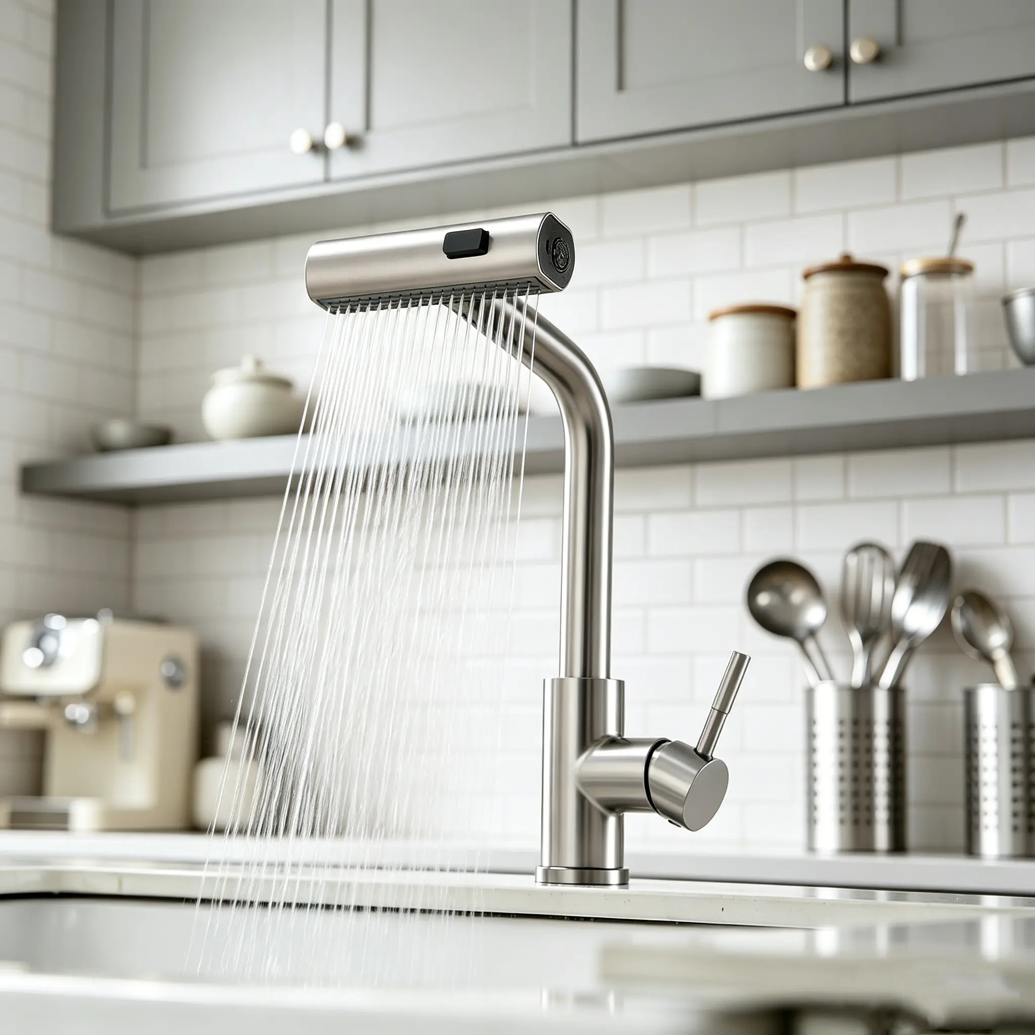 BradleyCole Brushed Silver Stainless Steel Modern Rotatable Rotary High-Arc Kitchen Faucet - 360° Swivel Kitchen Tap, Pull-Down Spray, 3 Spray Modes, Extended Bottom Bolt, CUPC Certified, DIY Kit for Home Improvement, Bar Sinks, Rotatable Rotary Faucet, M