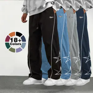 18-color men's vintage street drawstring wide-leg pants, loose straight-cut, slim-fitting, sports style, versatile, suitable for campus, commuting, and street fashion