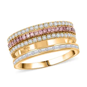 Clarte Aphrodite Collection White and Pink Moissanite 1.00 ctw Ring in 14K Yellow Gold Over Sterling Silver Size 9 Christmas Gifts