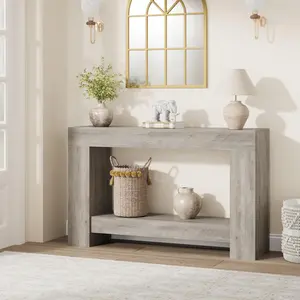 Garvee 47.2" Farmhouse Console Table - 2-Tier Open Storage, Natural Wood Entryway Accent Table, Ideal for Living Room, Hallway