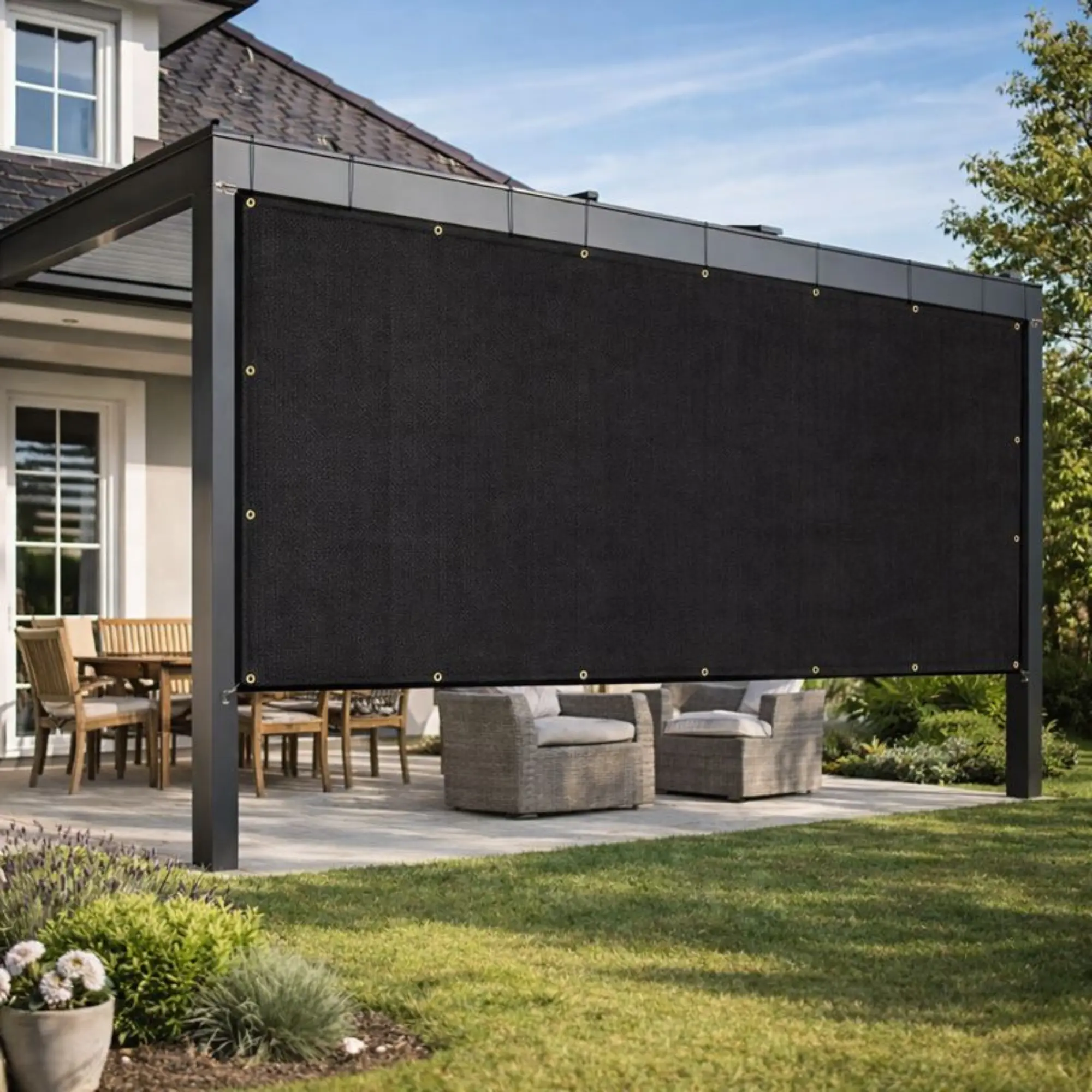 Sun Shade Screen Mesh Panel (10' x 8') with Grommets for Patio, Balconies, Gazebo & Pergola (Black Panel ONLY with Cords)