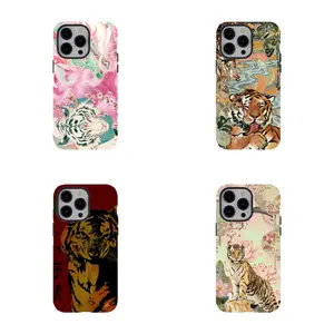 Aesthetic Tiger Print Phone Case,Traditional Oriental Ink & Floral Pattern,Shockproof Protective,for iPhone 17/16/15/14/13/12/11 Pro Max Plus for Samsung phones, suitable for both men and women.A gift for the fans.