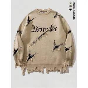 Men’s wavy sweater with letter embroidery, a loose and casual soft, comfortable long-sleeve crewneck design, suitable for everyday outdoor wear—fashionable men’s knitwear for autumn and winter.