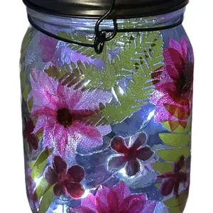 Mason Jar Solar Fairy Light Lantern Colorful Very Pink Flower Garden  Pint size