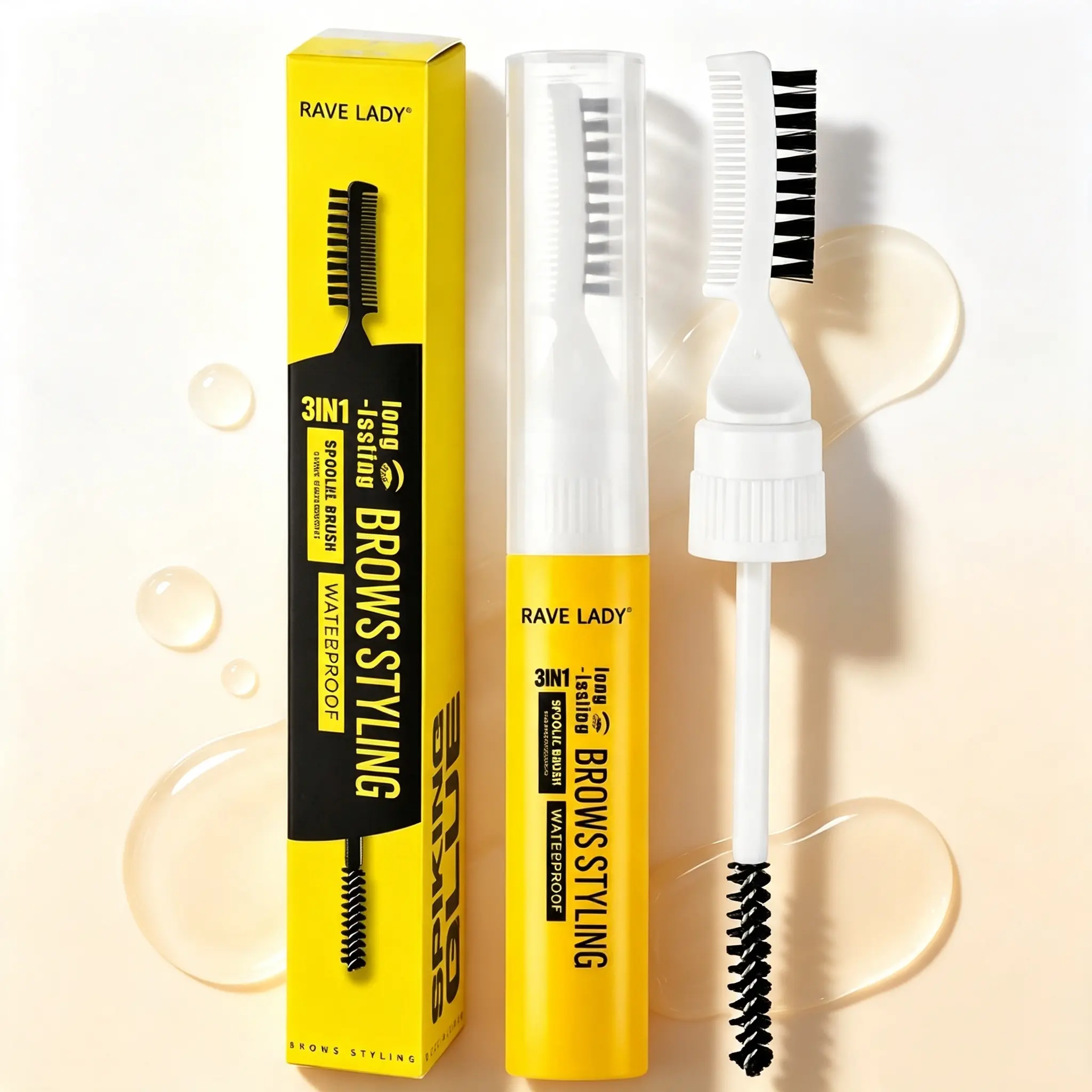 3-In-1 Alcohol-Free Eyebrow Spiking Gel with Dual-End Brow Brush & Comb Tool, 12H Long-Lasting Waterproof Sweatproof Setting Adhesive for Beginners, Creates Natural Wild Feathered 3D Brows, Dual-End Tool