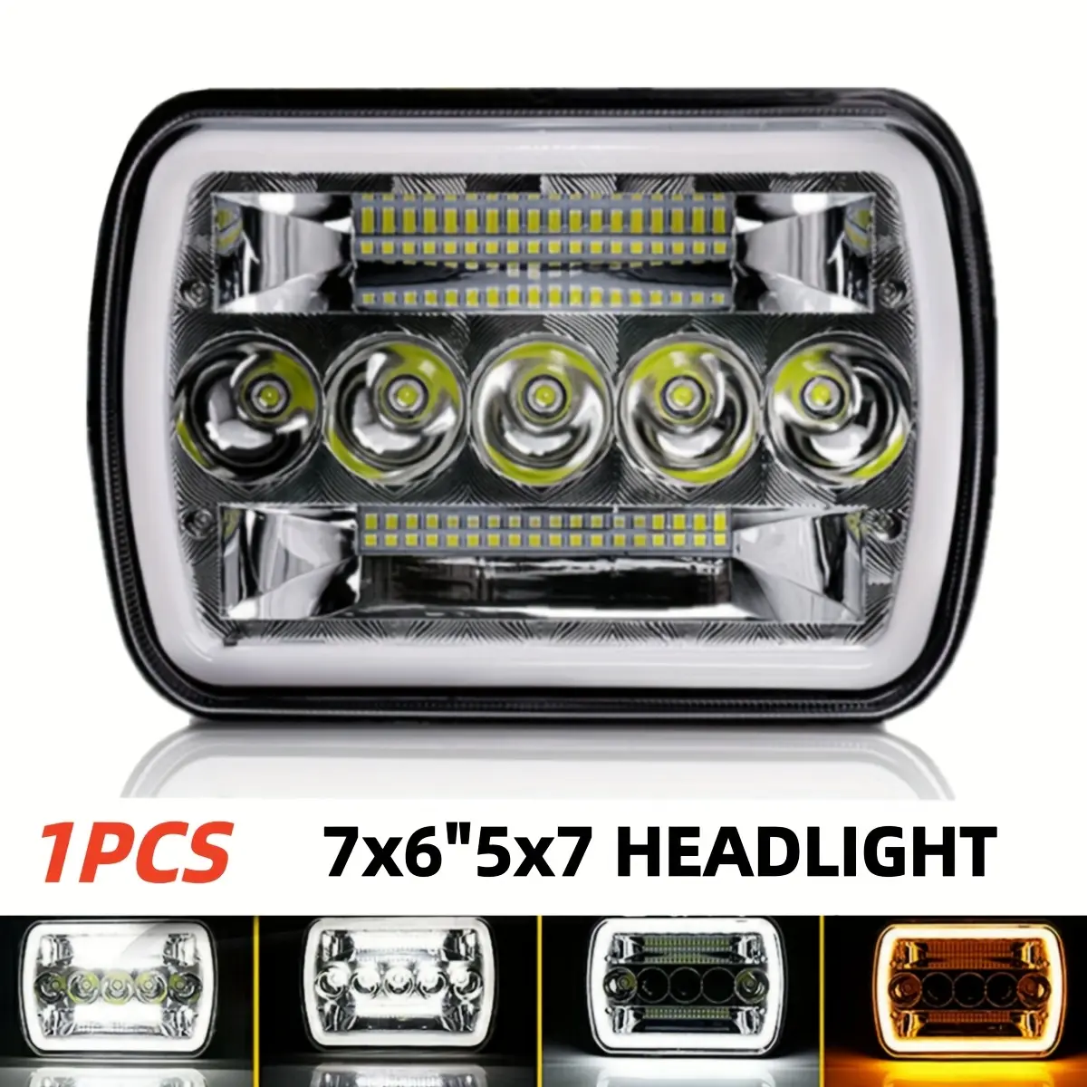 7" x 6" Square LED Headlights Pair Set, 7-Inch 5-Eyed 60W High Beam with 4 Light Modes, Replacement for 5x7 Sealed Beam Truck Headlights, High Beam Led Headlight Bulbs, Led Headlamps Bulbs