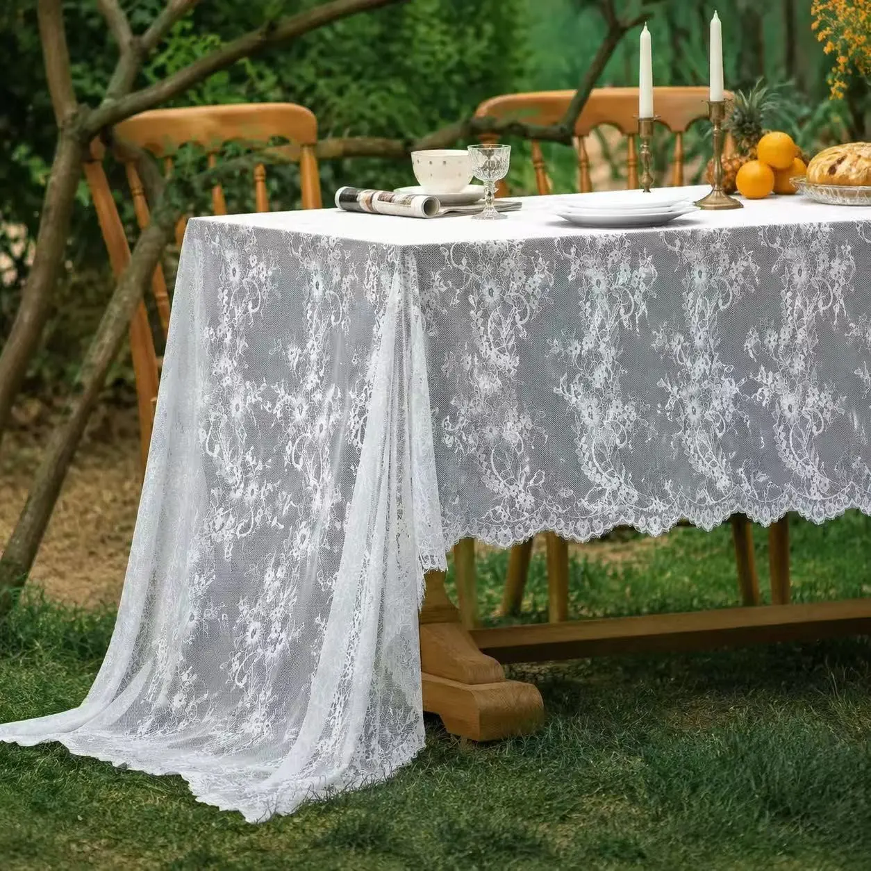Lace Phoenix Pattern Lace Tablecloth, Elegant Coffee Table Decorative Table Cover, Romantic Wedding Party Banquet Table Decoration Cloth, Decor For Weddings