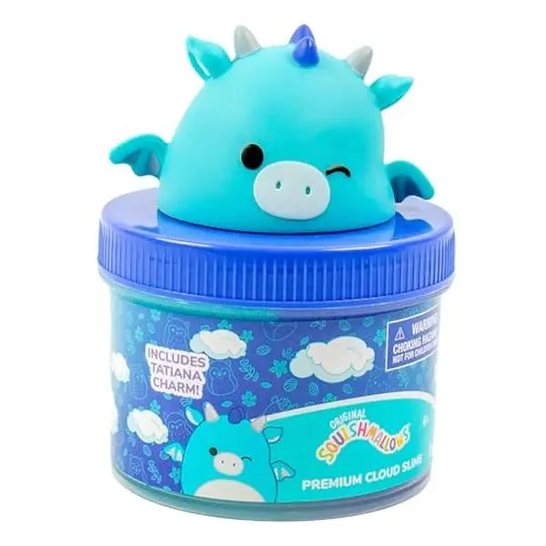Original Squishmallows Tatiana The Dragon Premium Cloud Slime, Blue Raspberry-Scented, 8 oz. Storage Container with Figurine Topper, Rubber Charm, Goodie Bags, Kids Party Favors, Sensory Toys